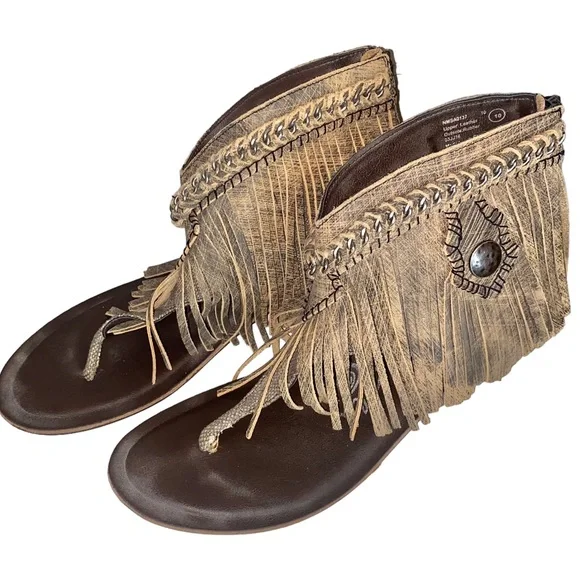 Naughty Monkey Brown Fringe Sandals 10 - Picture 1 of 16
